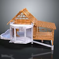 Traditional Architecture With Exposed Wooden Trusses Sloped Roof White Stone Base And Extended Terrace