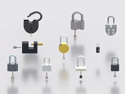 Various Colored Padlocks With Keys For Home Security And Daily Use 3d model