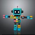 Colorful Robot Character With Geometric Body Design Multicolored Arms Eyes And Playful Parts