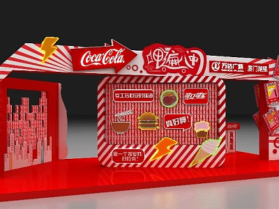 Coca-Cola Red Striped Booth With Hamburgers Ice Cream And Lightning Logo 3d model