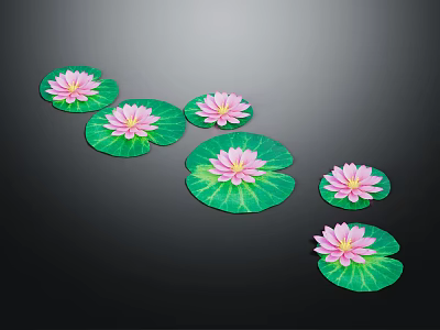 Pink Water Lily Flowers With Green Floating Leaves In Natural Environment 3d model