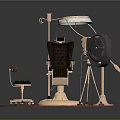 Modern Barber Chair With Stool Lamp Stand And Round Equipment On Red Round Carpet