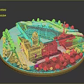 Historic Architectural Model With Symmetrical Design Red Roof Central Dome And Surrounding Trees