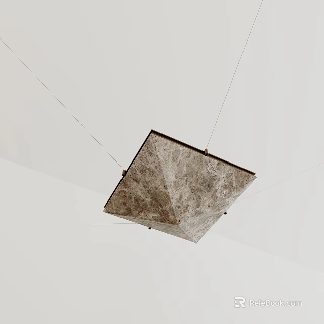 Modern Square Chandelier With Marble Texture Hanging From White Ceiling 3d model