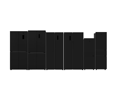 Black Refrigerators and Freezers with Various Models Neatly Arranged in a Row 3d model