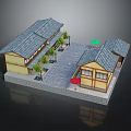 Traditional Architecture With Tile Roof Yellow Walls Courtyard Stone Path and Trees