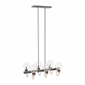 Modern Chandelier with Transparent Glass Globes Black Copper Metal Frame and Visible Light Bulbs