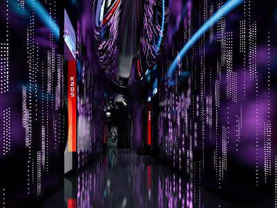 Modern KTV Corridor With Purple Lighting Mirror Floor And Vibrant Decorative Design 3d model