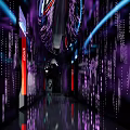 Modern KTV Corridor With Purple Lighting Mirror Floor And Vibrant Decorative Design