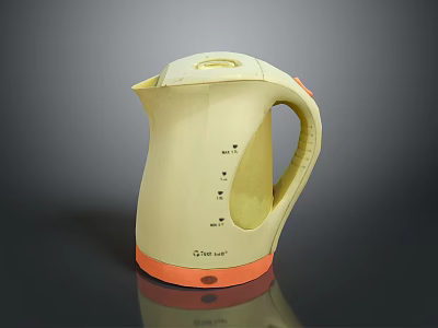 Yellow Electric Kettle With Orange Base And Water Level Indicator 3d model