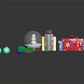 Festive Wooden Table With Colorful Gift Boxes Decorative Balls And Snow Globe