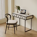 Modern White Top Desk with Black Frame Drawers Laptop and Flower Vase by Window