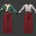 Traditional Outfits Featuring Green Floral And Light Gray Tops With Red Belts And Pants