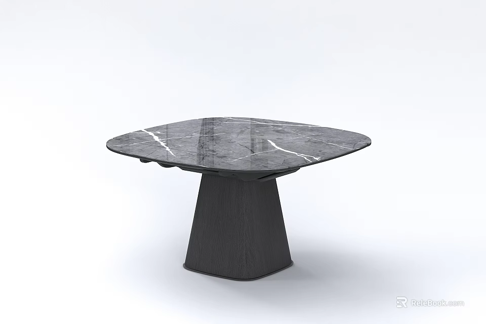 Modern Dark Marble Top Dining Table With White Veins And Sturdy Base 3d model