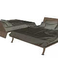 Modern Double Bed Frame with Gray Bedding Pillows and Wooden Legs 3d model