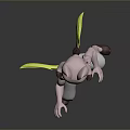 Animated Game Character With Pink Ears White Outfit Yellow Belt Green Leaf Standing Pose