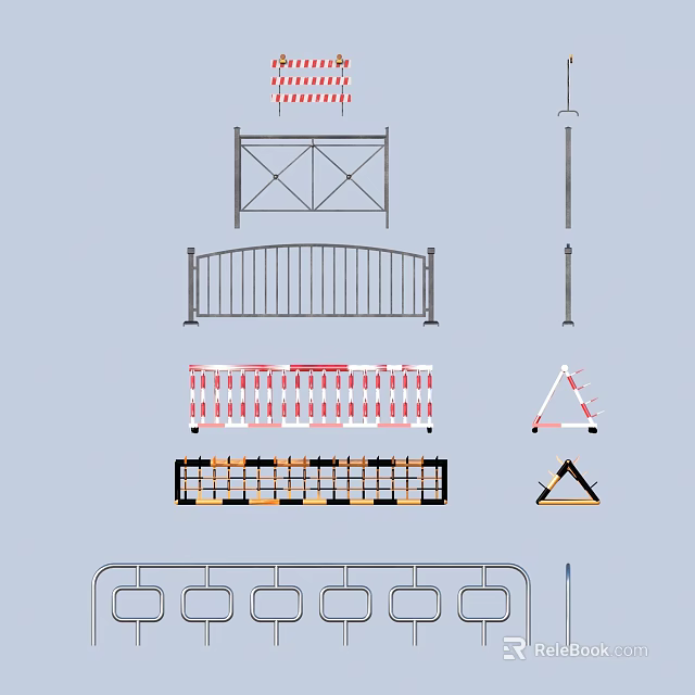 Collection Of Road Safety Barriers Warning Tapes Traffic Cones And Fences 3d model 