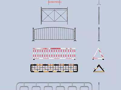 Collection Of Road Safety Barriers Warning Tapes Traffic Cones And Fences 3d model