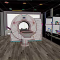 Cartoon Scene of Medical Examination Room With CT Scanner Cabinets And Equipment