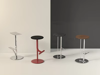 Modern Assorted Design Bar Stools with Black Red Wooden Metal Finishes 3d model