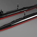 Two Black and Red Military Submarines Model with Sleek Design Displayed Side by Side
