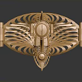 Golden Intricate Aerospace Mechanical Component With Winged Design And Circular Details