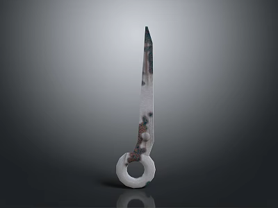 Unique Weapon Knife With White Circular Handle And Patterned Bladed Edge On Plain Gray Background 3d model