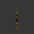 Black And Yellow Garden Tool With Long Pole Spike Tip And Container