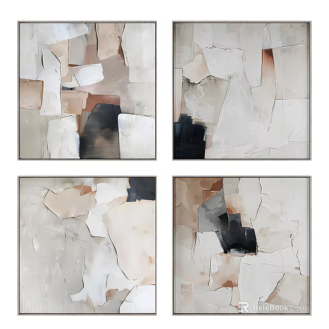 Modern Abstract Canvas Paintings With Neutral Tones Geometric Shapes And Textured Layers 3d model 