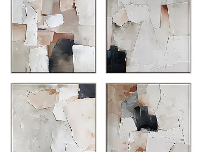 Modern Abstract Canvas Paintings With Neutral Tones Geometric Shapes And Textured Layers 3d model