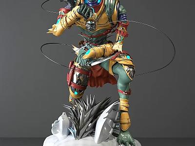 Intricate Sci Fi Character Statue With Mechanical Armor Metallic Wires And Sharp Base Design 3d model