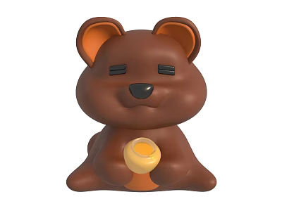 Cute Brown Bear Toy With Orange Ears Holding Yellow Honey Jar 3d model