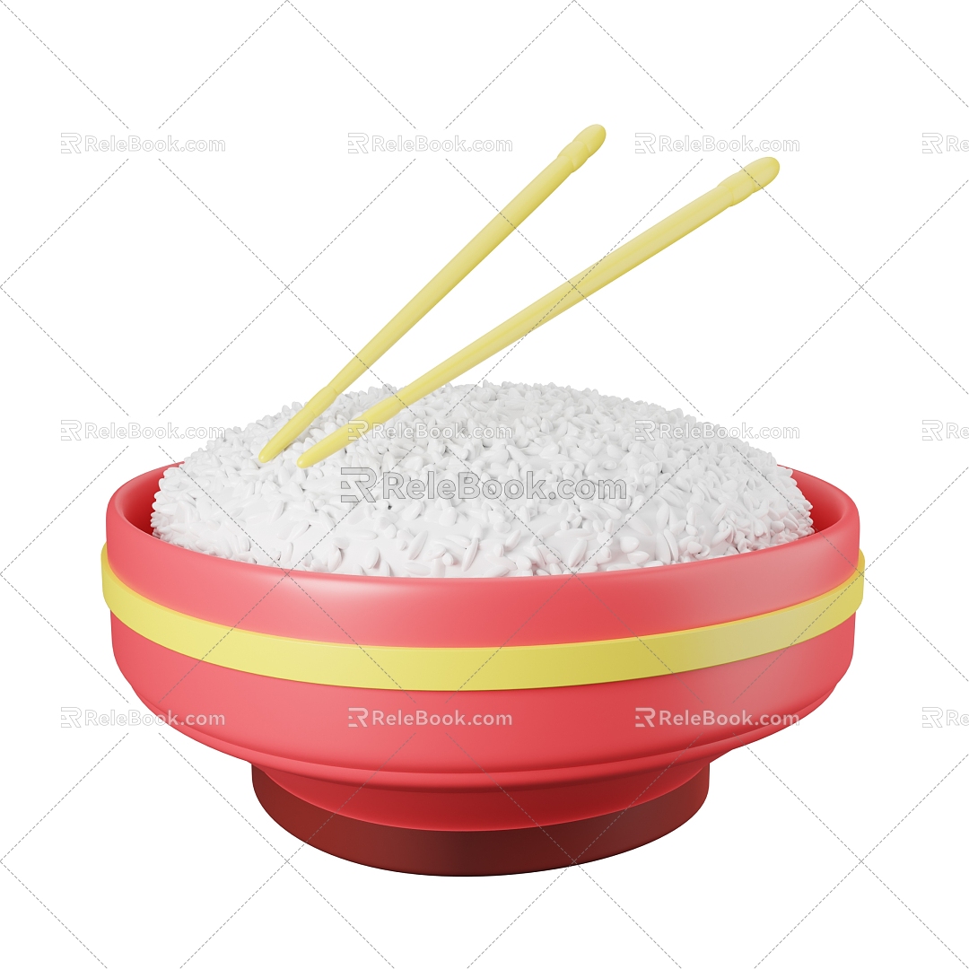 Modern rice glutinous rice food staple food cartoon rice cartoon bowl 3d model