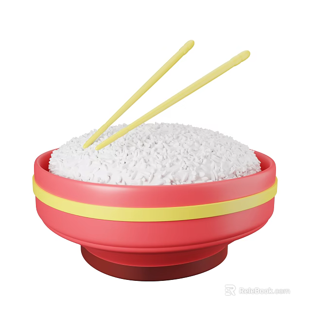 Artistic Rice Sculpture With Red Bowl Yellow Chopsticks And Yellow Stripes 3d model 