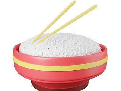 Artistic Rice Sculpture With Red Bowl Yellow Chopsticks And Yellow Stripes 3d model