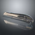 Silver Metal Utility Knife With Serrated Edge On Gray Reflective Surface 3d model