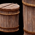 Water bucket wooden barrel lid hemp rope 3d model