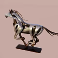 Modern Metal Horse Sculpture In Running Pose With Black Base Decorative Figurine