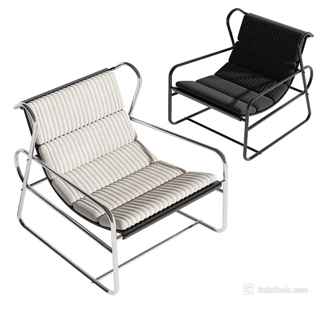 Modern Leisure Chairs With Metal Frame And Striped Cushion In Black White 3d model 