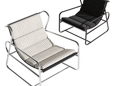 Modern Leisure Chairs With Metal Frame And Striped Cushion In Black White 3d model