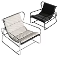 Modern Leisure Chairs With Metal Frame And Striped Cushion In Black White
