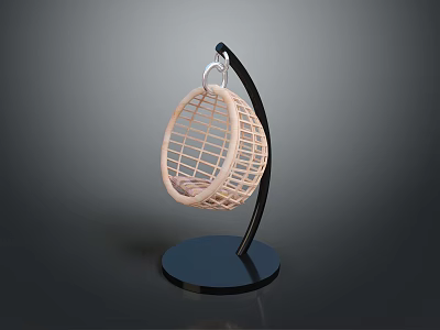 Bird Hanging Cage with Light Pink Woven Structure Black Stand and Circular Base 3d model