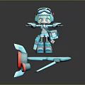 Colorful Cartoon Robot Character With Goggles Riding Blue Flying Creature Toy Model