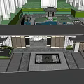 New Chinese style curved roof community gate 3d model