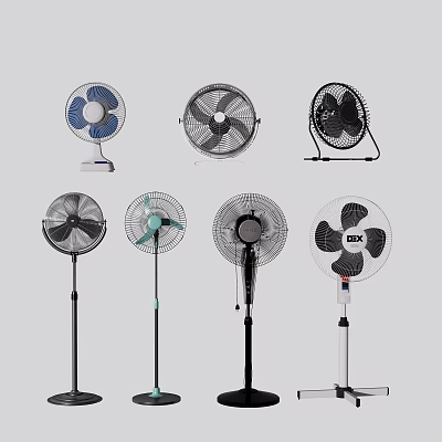 Different Types of Household Electric Fans Including Desk and Stand Models 3d model