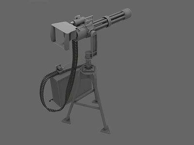 3D Model Military Machine Gun With Tripod Barrel Cable And Storage Box 3d model