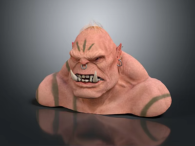 Game Movie Character With Pink Skin Short Hair Green Face Stripes Fangs Earring Muscular Body 3d model