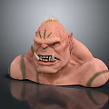 Game Movie Character With Pink Skin Short Hair Green Face Stripes Fangs Earring Muscular Body