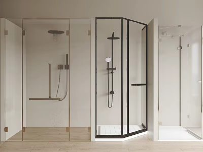 Modern Shower Sauna Interior Design With Glass Enclosure Black Frame And Shower Fixtures 3d model