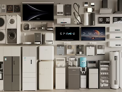 Diverse Collection of Household Appliances Including Refrigerators Washing Machines TVs and Air Conditioners 3d model